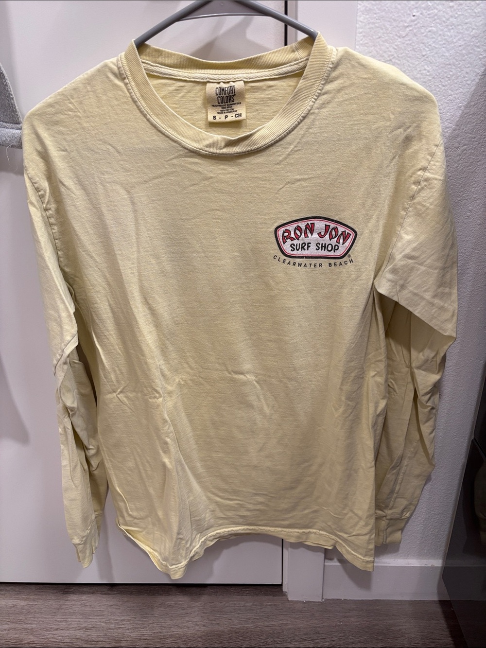 Ron Jon Long Sleeve Tee — Light Yellow with Red Logo